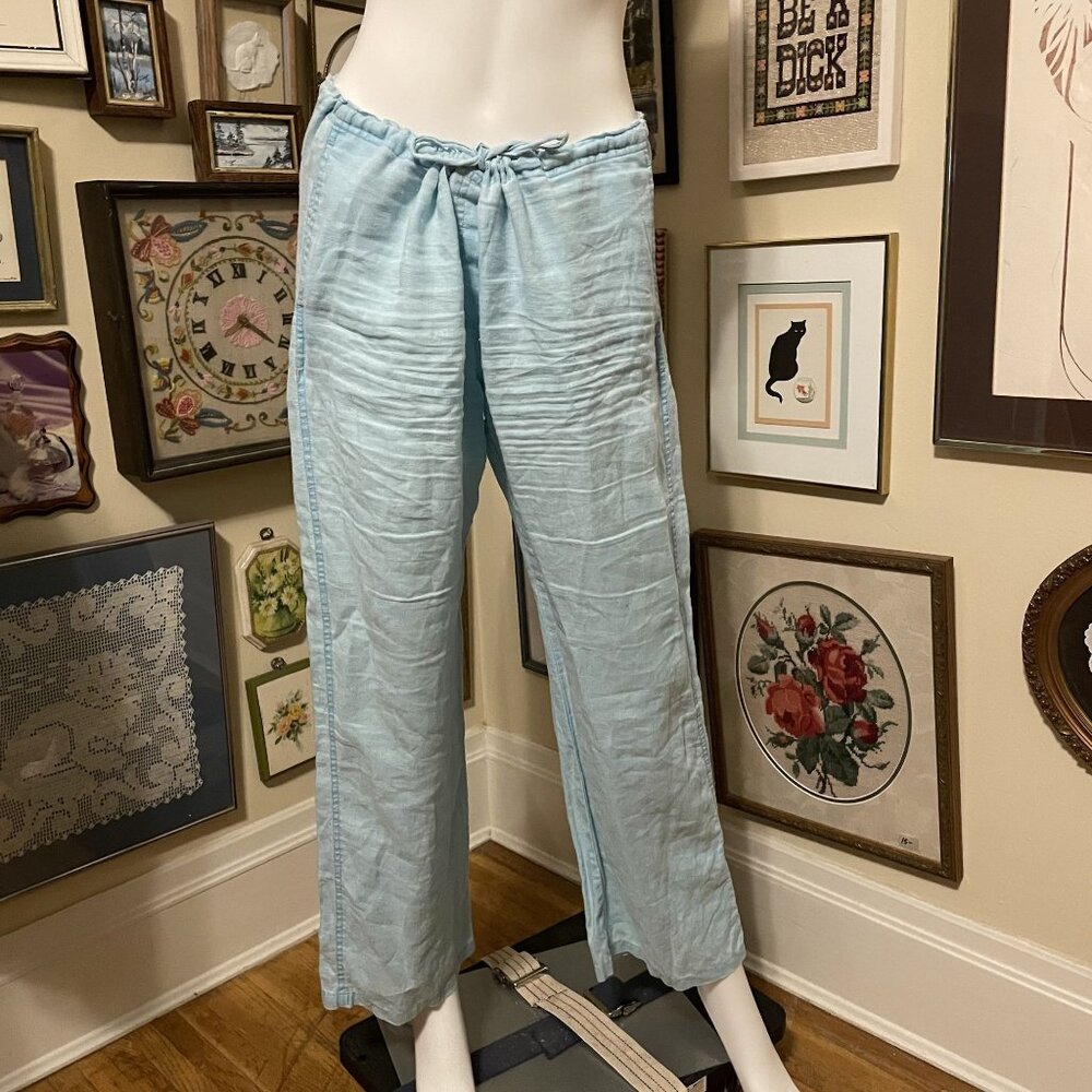 Mossimo Light Blue 100% Linen Womens Casual Lounge Wear Drawstring Pants Size M